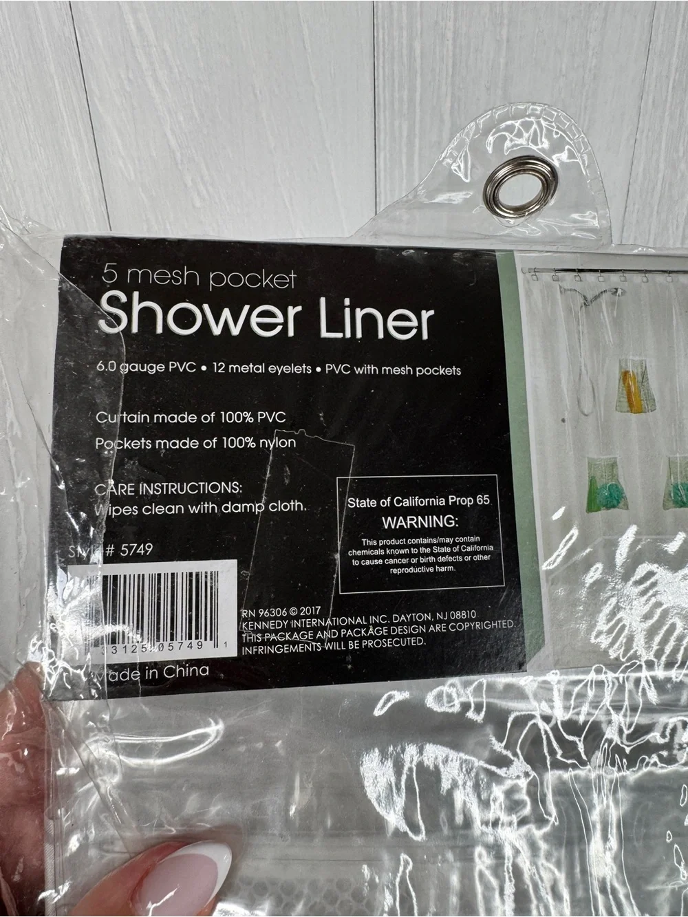 Kennedy 70”x72” PVC Shower Liner with 5 Mesh Built-In Pockets